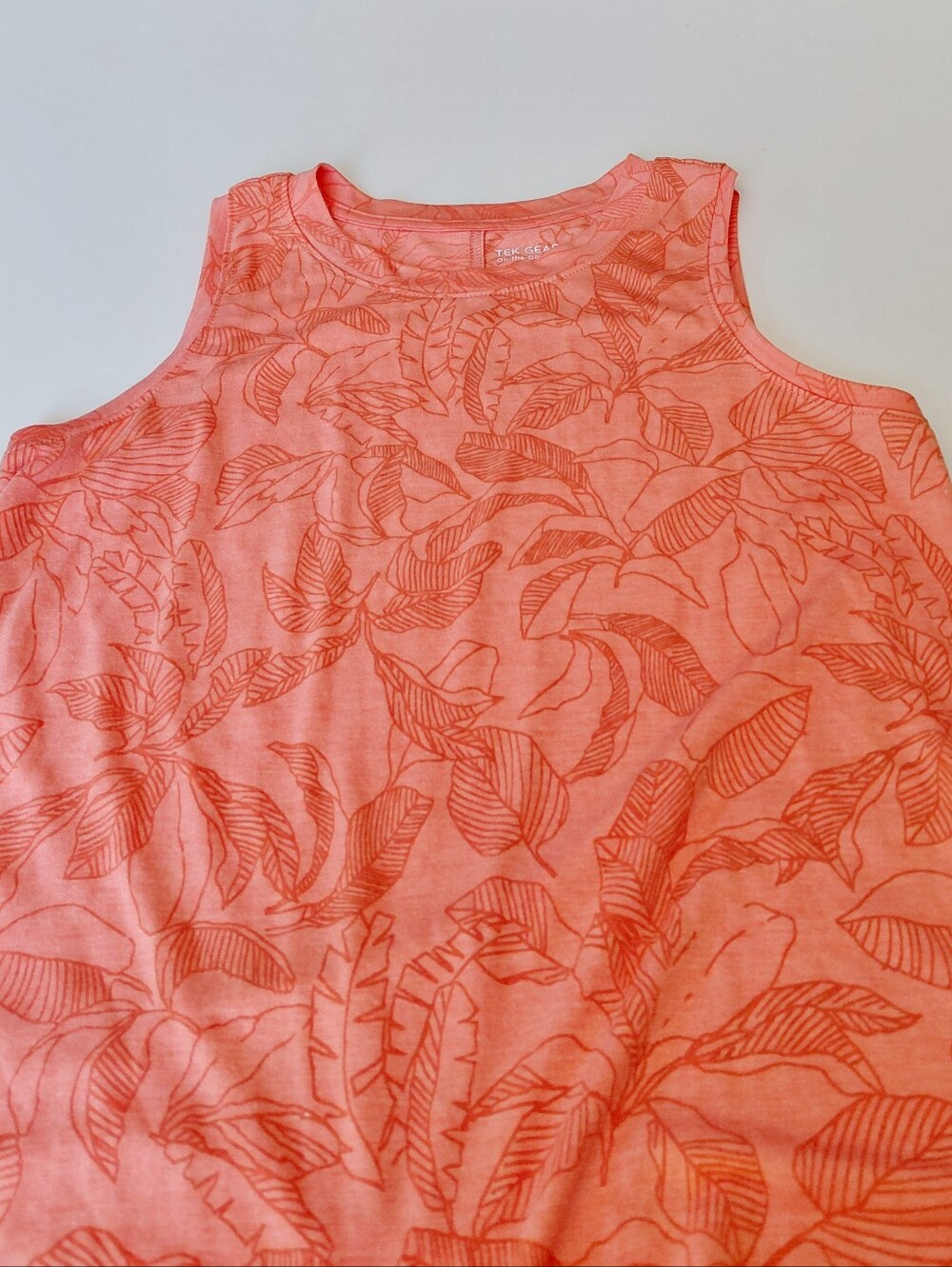 TEK GEAR Women's On The Go Orange Leaf-Print Sleeveless Tank Top Size Small